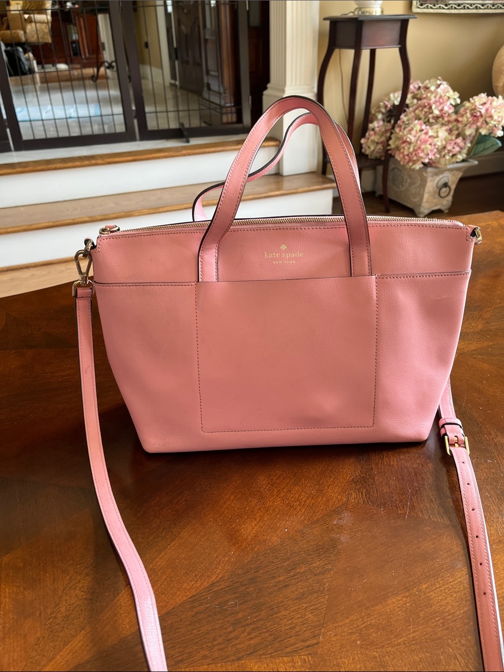 kate spade Pink Leather Top-Zip Tote with Front Pocket